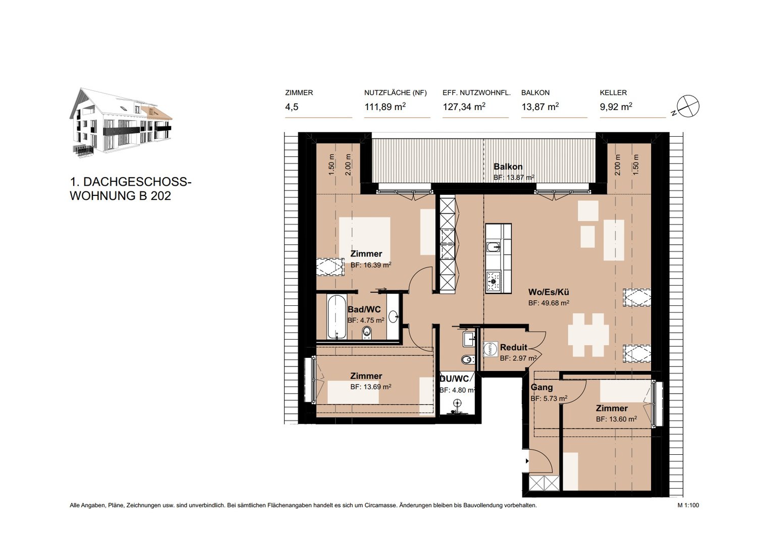 Tag der offenen Tür der charmanten 4.5-Zimmerwohnung mit leichten Dachschrägen - Grundriss