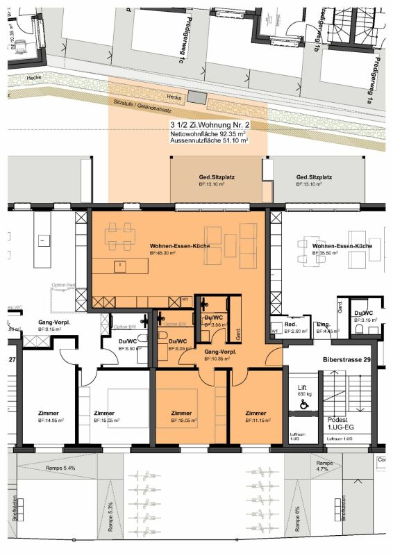 privater Rückzugsort «Am Palmenweg»: Eigentumswohnungen mit Balkon, Terrasse oder Garten - 3,5 Zimmerwohnung mit gedecktem Sitzplatz, Terrasse und Garten