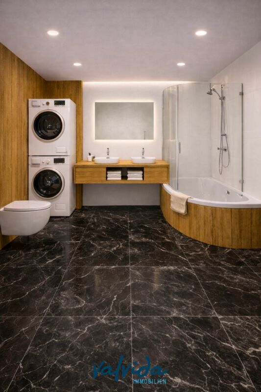 Traumhafte 4.5-Zimmer Attika im Naturholz-Neubau in Leukerbad - Badezimmer-Visualisierung