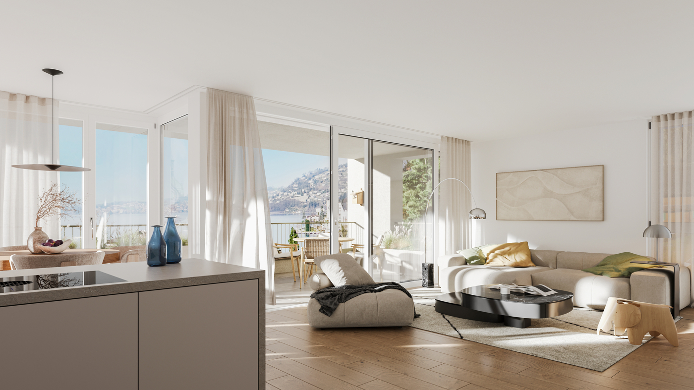 CASA RIVIERA IN VITZNAU ELEGANTE 3.5 ZIMMERWOHNUNGEN 2.OG IM DORF - Wohnraum