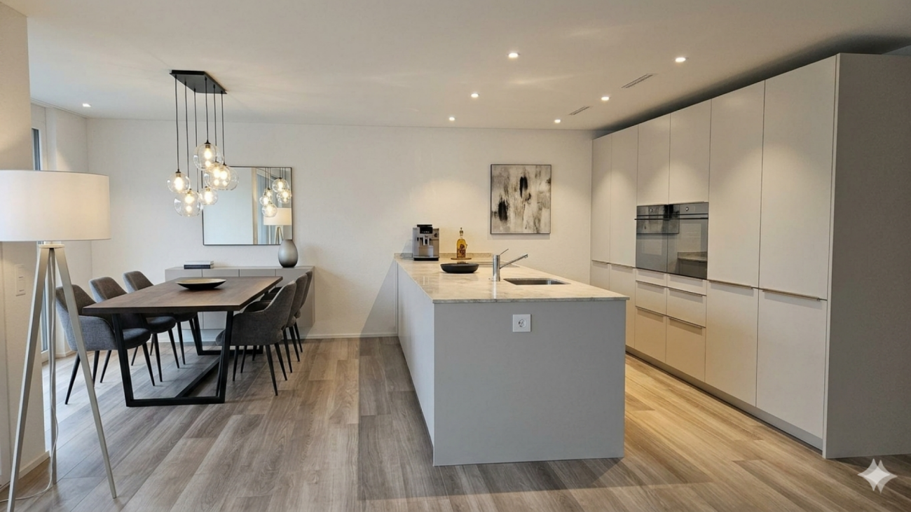 ERSTVERMIETUNG - Wohnen am ehemaligen Weinrebenhang in Stäfa - Küche Esszimmer (visualisiert)