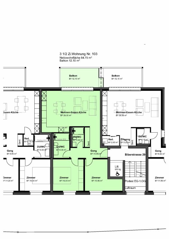 privater Rückzugsort «Am Palmenweg»: Eigentumswohnungen mit Balkon, Terrasse oder Garten - 3,5 Zimmer-Eigentumswohnung mit 84,75 m2 Nettowohnfläche plus Balkon (12.1 m2) und eigenem Keller (ca 9 m2).