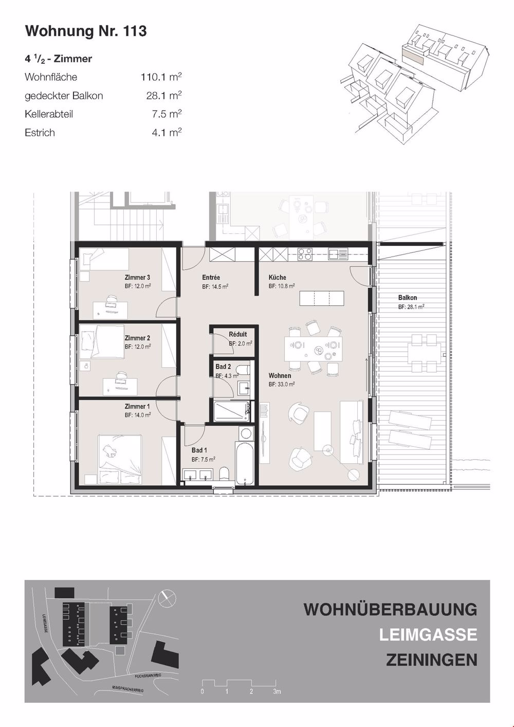 4.5 ZIMMER WOHNUNG INKL. 2 AUTOEINSTELLPLÄTZE UND GROSSEM BALKON - 4.5 Zimmer OG