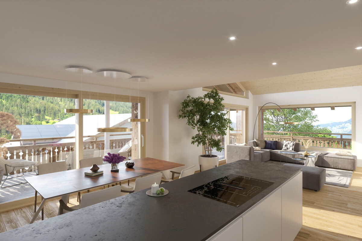 Klosters: hochwertige Eigentumswohnung mit traumhafter Aussicht - 237581_Küche Essen