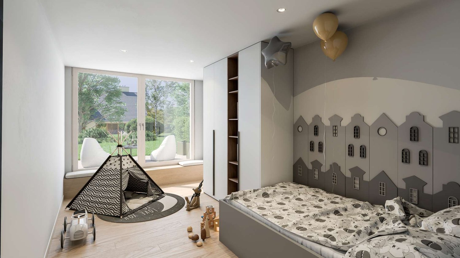 Neubau 4.5 Zimmer-Doppeleinfamilienhaus in Wallisellen mit aussergewöhnlicher Architektur - Kinderzimmer, Erdgeschoss