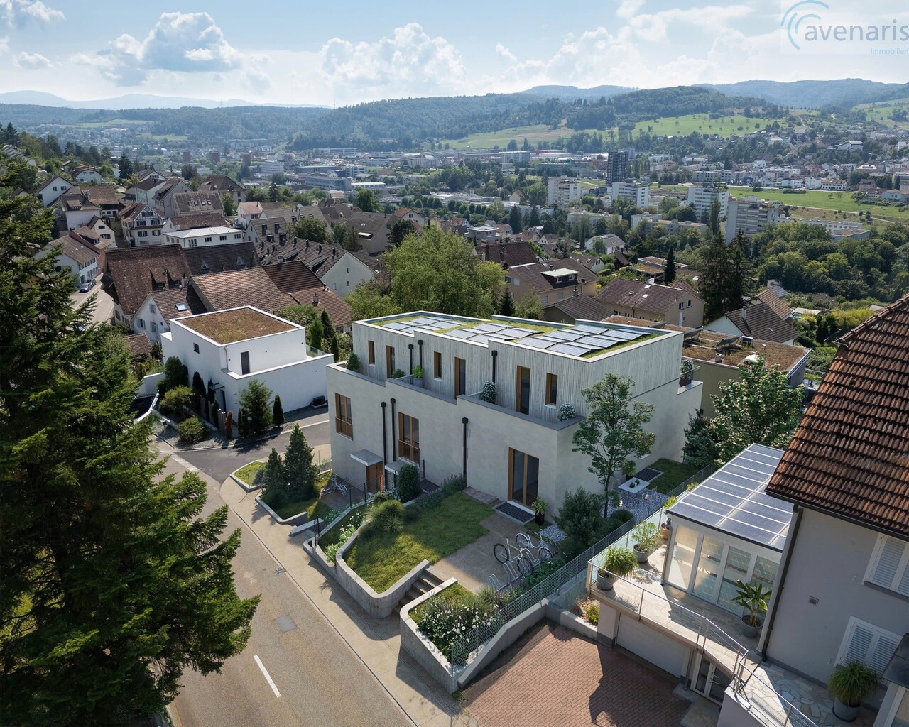 Nur noch ein Haus von drei bewilligten Premium-Reihenhäusern frei - Ansicht / View