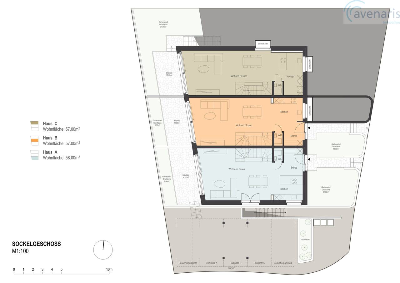 Nur noch ein Haus von drei bewilligten Premium-Reihenhäusern frei - Sockelgeschoss  / Base floor