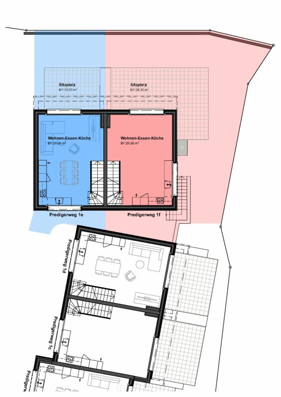 privater Rückzugsort «Am Palmenweg»: Doppeleinfamilienhäuser mit Garten - Erdgeschoss mit offenem Wohnen/Essen/Kochen und direktem Zugang zur Terrasse und dem eigenen Garten