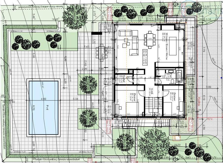 Exklusives Einfamilienhaus mit Pool - Wohnen mit Stil und Komfort - Grundrissplan Erdgeschoss / First floor plan
