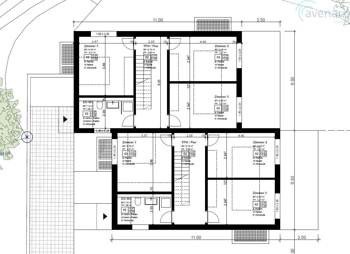 Neubau: moderne und grosszügige Doppeleinfamilienhäuser - Grundriss Obergeschoss