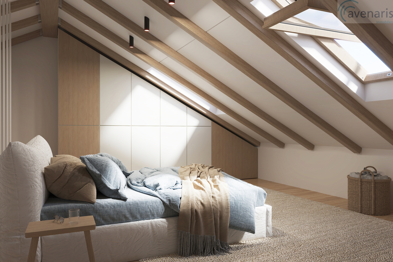 Neubau: moderne und grosszügige Doppeleinfamilienhäuser - Zimmer Dachgeschoss Visualisierung