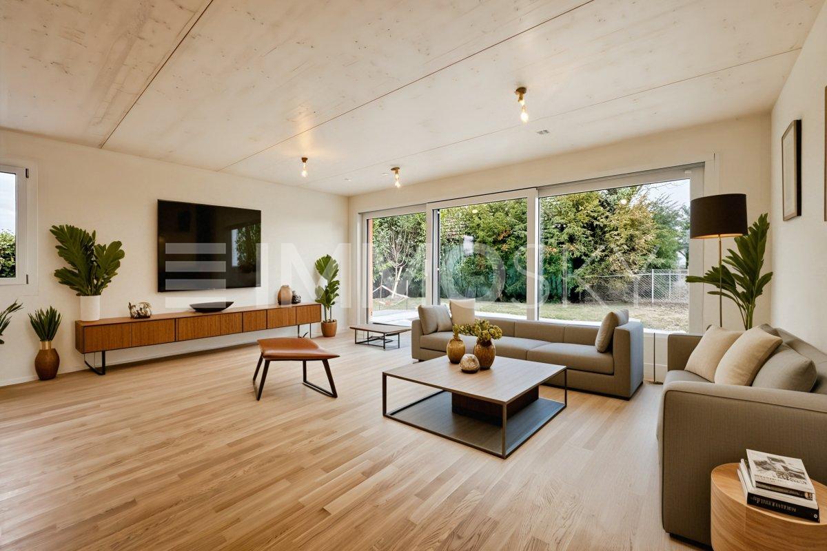 Rare à Echichens: Maison jumelle neuve aux portes de Morges - Séjour moderne (home staging)