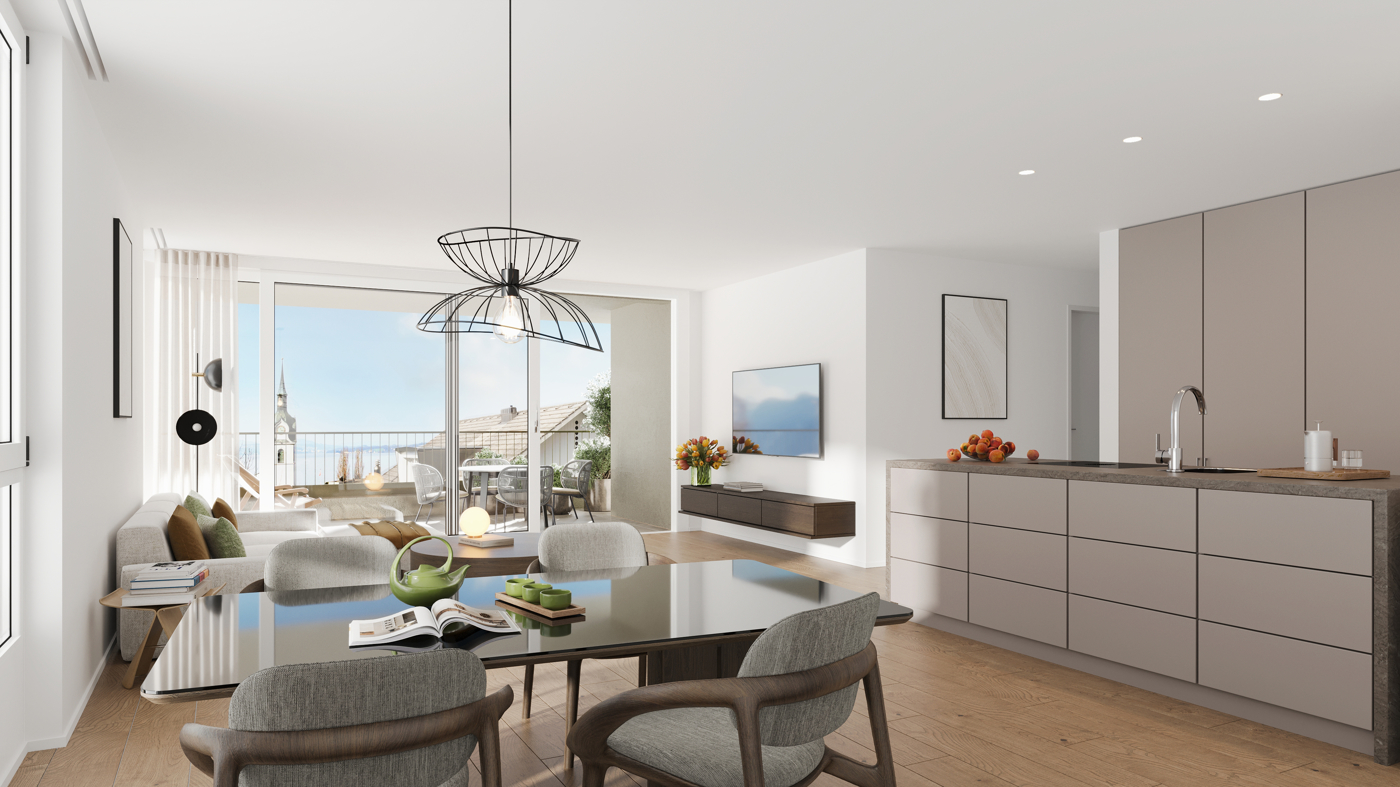 CASA RIVIERA IN VITZNAU ELEGANTE 3.5 ZIMMERWOHNUNGEN 3.OG IM DORF - Wohnraum