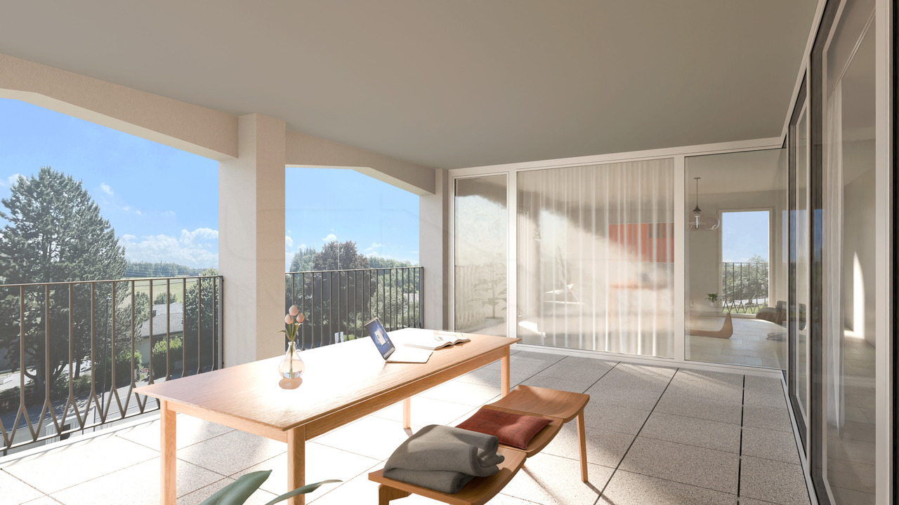 Au coeur de Corminboeuf, appartements NEUFS de 4.5 pièces - Balcon-Loggia 4,5 pièces - Image non contractuelle