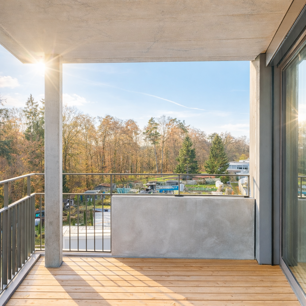 Moderne 3.5-Zimmer-Neubauwohnung in der Überbauung 7 Lerchen in Kloten - Sicht Balkon