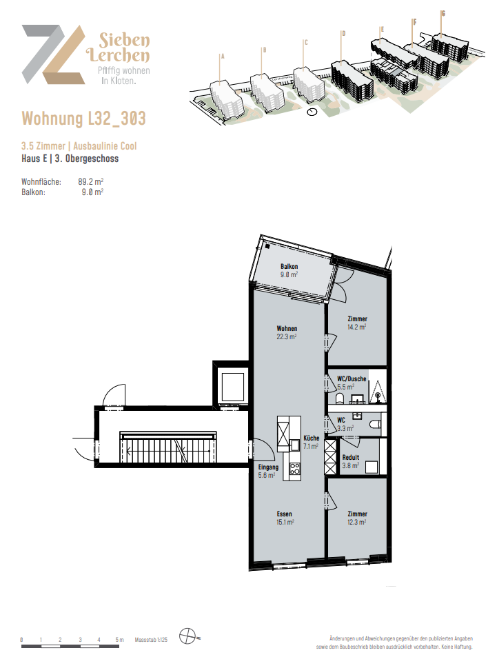 Moderne 3.5-Zimmer-Neubauwohnung in der Überbauung 7 Lerchen in Kloten - Grundriss