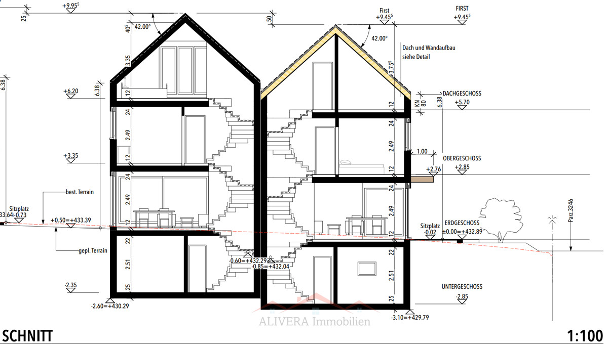Doppeleinfamilienhäuser in 4254 Kleinlützel, Haus 2 - Fassaden Schnitt