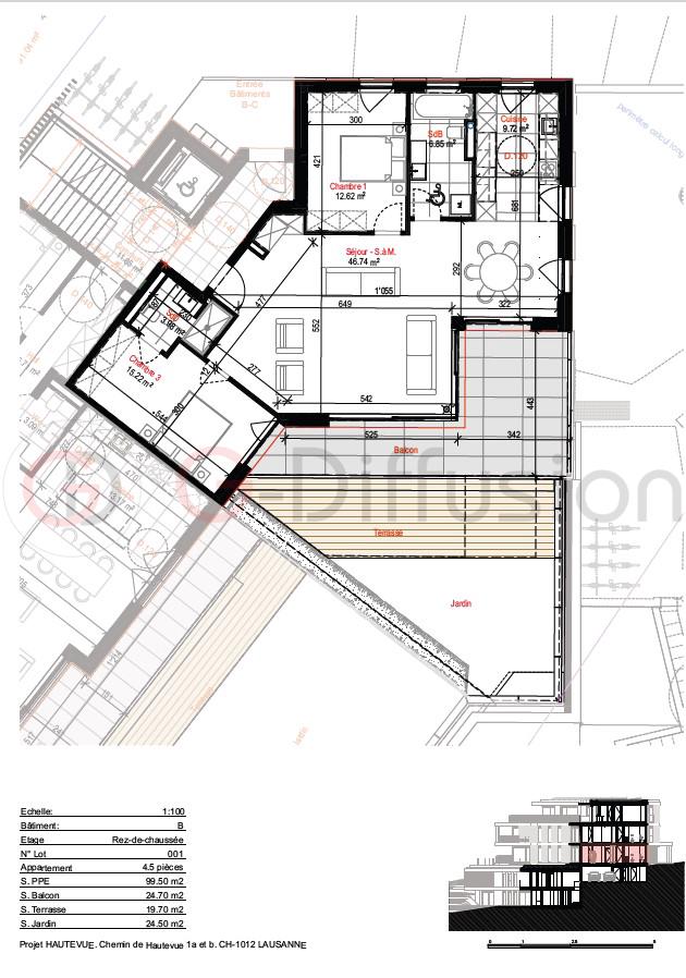 Magnifique appartement de 99.50 m2 sur plan à Lausanne - Bild 2