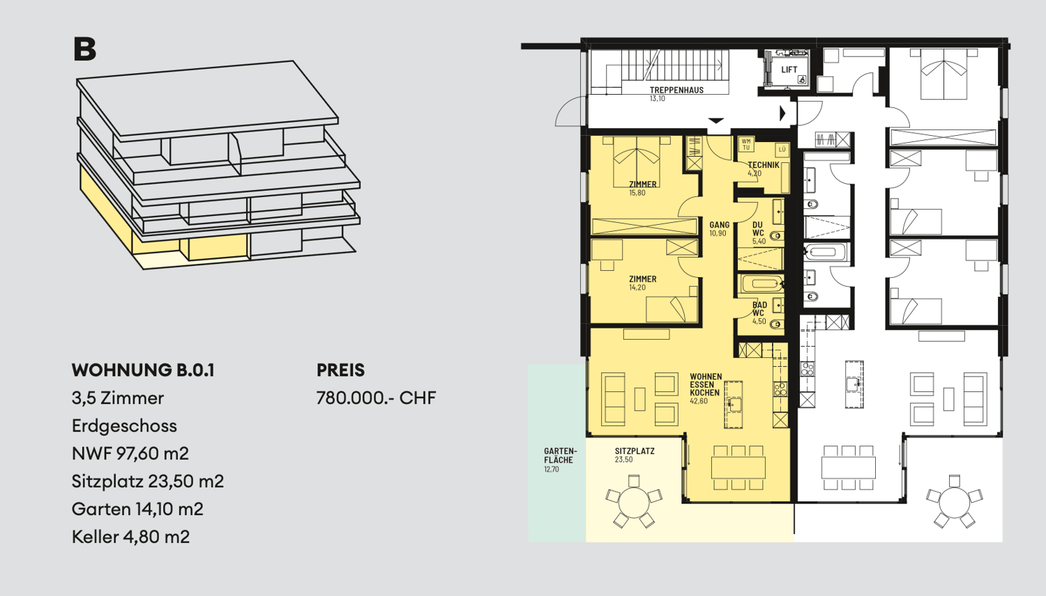 Moderne Gartenwohnung mit 23.5 m² Sitzplatz und privatem Garten - Bild 12