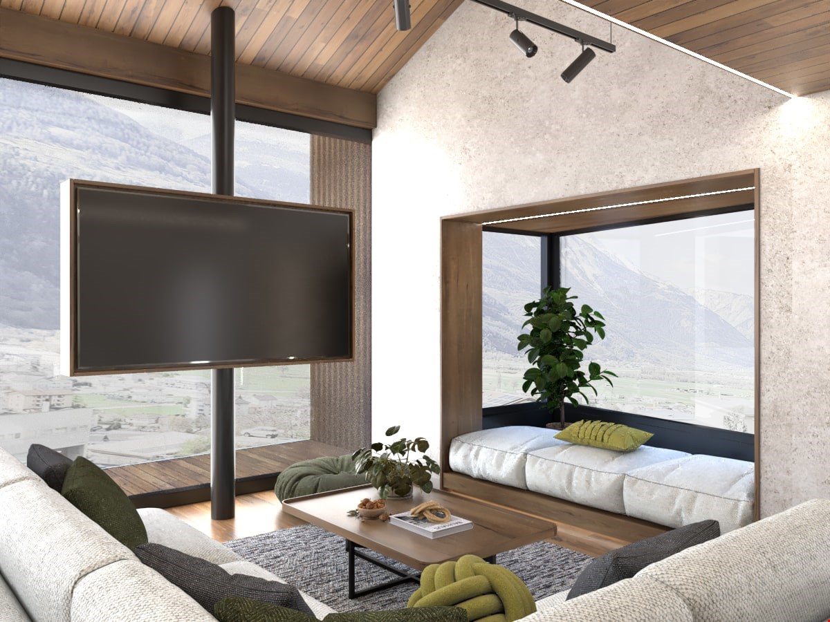 Einzigartiges Einfamilienhaus in Steg - Wohnbereich / Sitzfenster