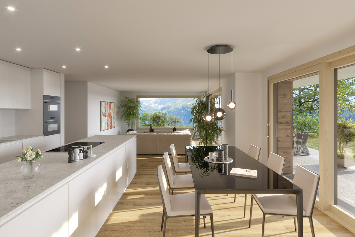 Klosters: Gartenwohnungen als Erstwohnsitz für alpines Lebensgefühl - 237581_Küche Essen