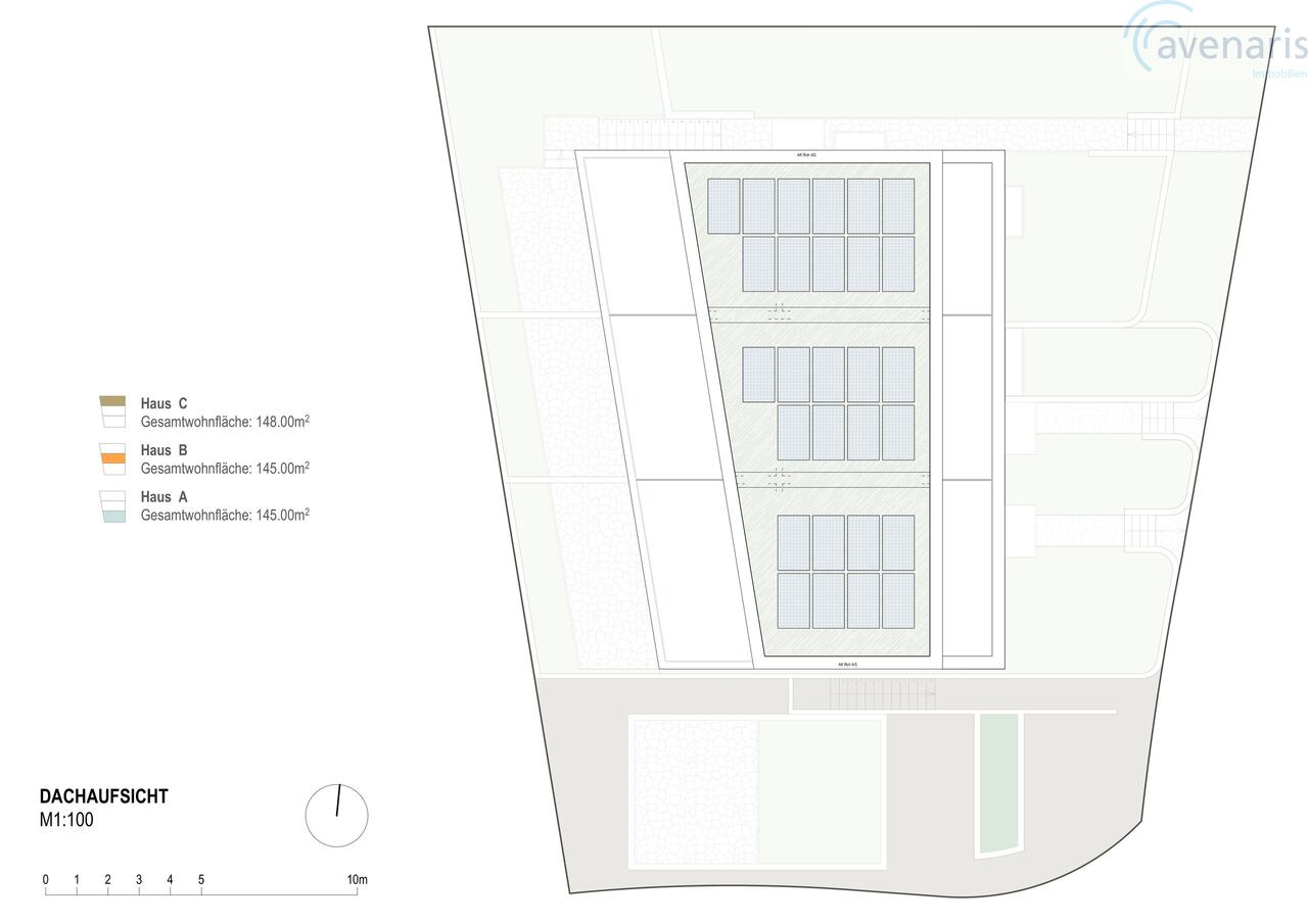 Nur noch ein Haus von drei bewilligten Premium-Reihenhäusern frei - Dachaufsicht / Roof supervision