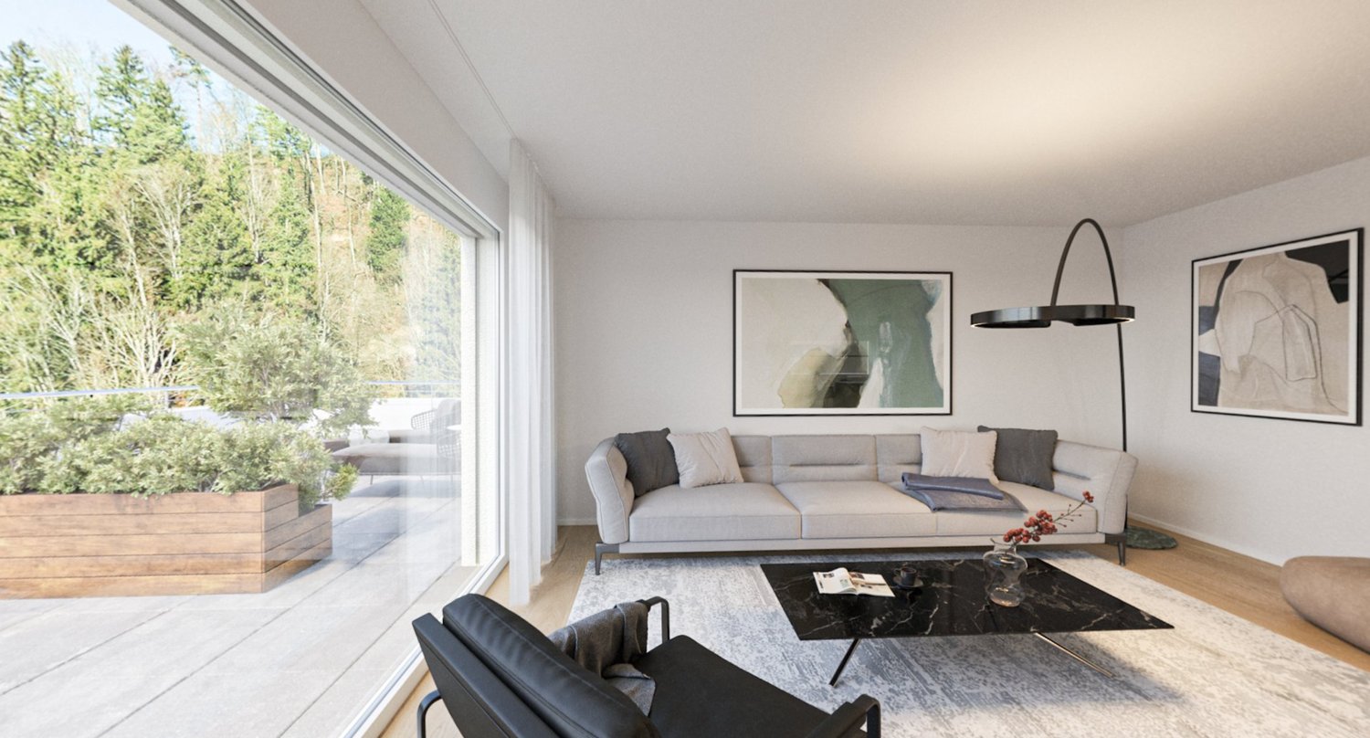 Blick ins Grüne: Attikawohnung an sonniger Lage - Wohnzimmer