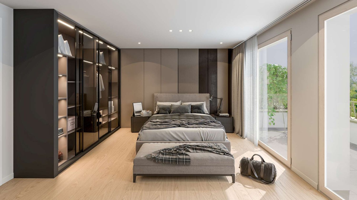 Neubau 4.5 Zimmer-Doppeleinfamilienhaus in Wallisellen mit aussergewöhnlicher Architektur - Schlafzimmer, Obergeschoss, mit Zugang zur Terrasse