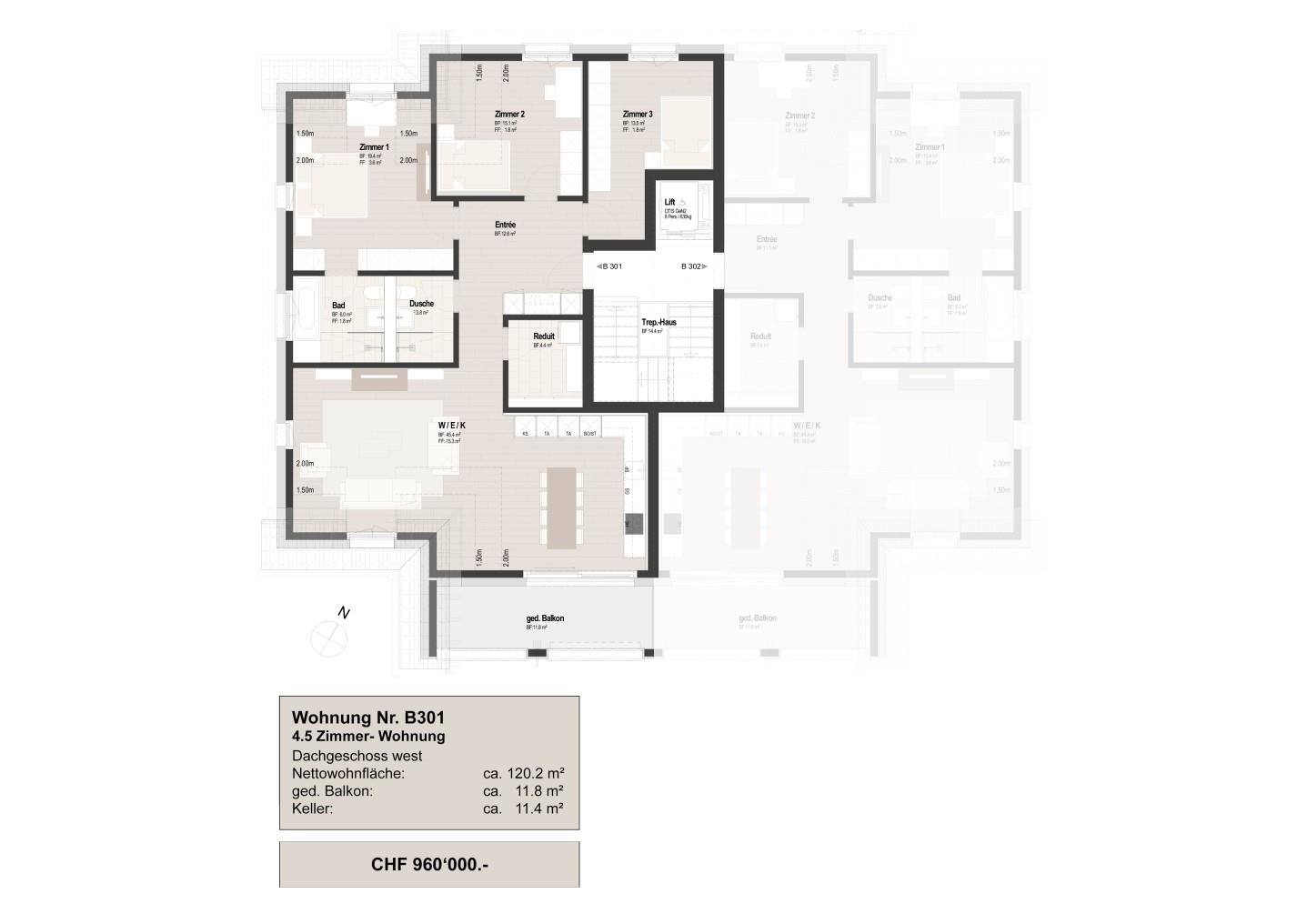 Willkommen «Im Zentrum» - Perfekte Wohnungen für jede Lebensphase! - Grundriss 4.5-Zi. Dachwohnung