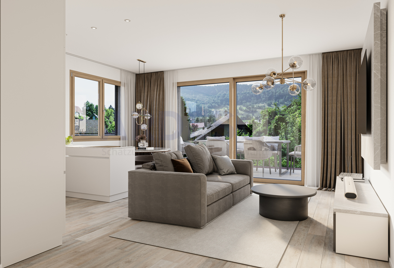 Ein Zuhause mit Weitblick - modernes Wohnen an historischer Kulisse - Wohnzimmer mit Ausblick