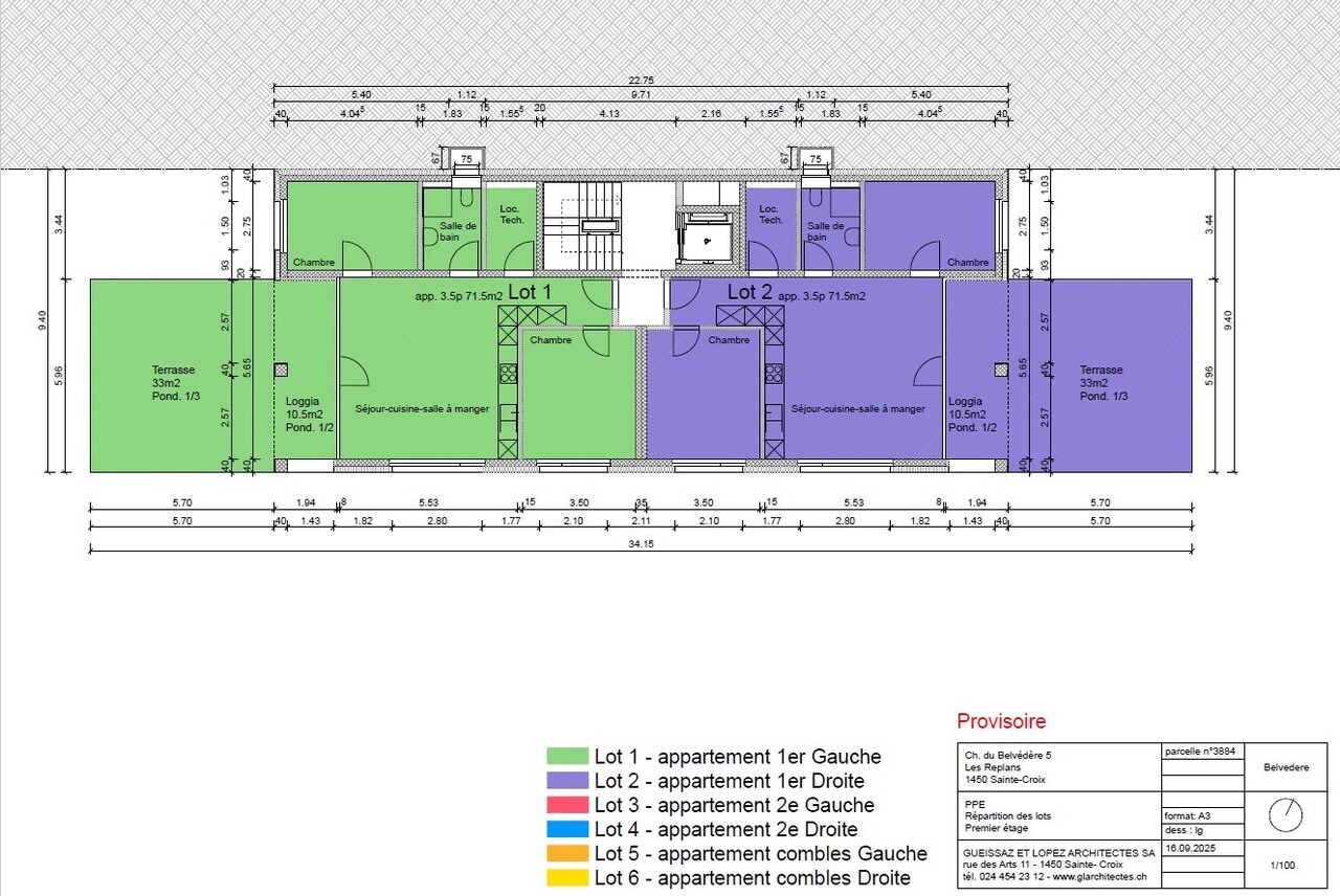 Appt PPE neuf de 3.5 pièces Vivre au soleil, au-dessus du brouillard - Plan du 1er étage - lot no 2