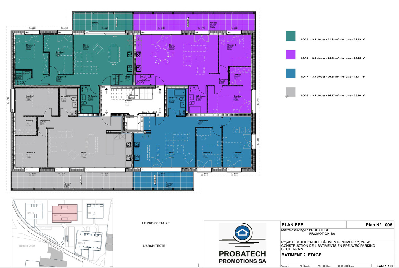 VUE PANORAMIQUE - 3,5 pces avec terrasse de 24 m2 orientée Ouest ! - lot 6 - violet