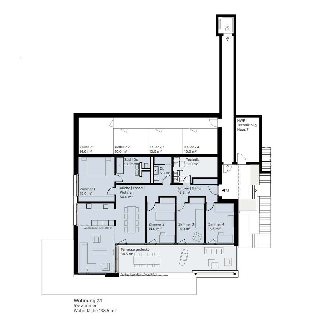 Letzte verfügbare Einheit - 5.5-Zimmer-Terrassenwohnung (Ebene 7.1) -  Bild 2