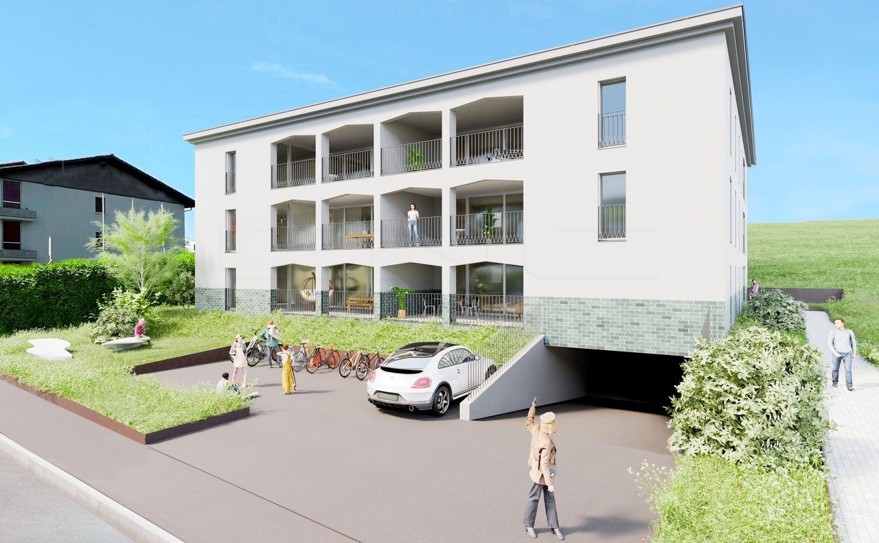 Au coeur de Corminboeuf, appartements NEUFS de 4.5 pièces - Rte du Centre 30 - Façade Sud-Est - Image non contractuelle