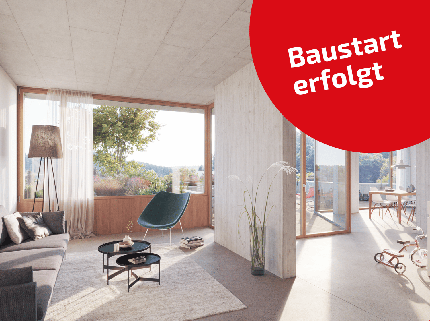 exklusive 5.5 Zimmer Wohnung in moderner Sichtbeton-Architektur – letzte Etappe - Partiell 2.72 m Raumhöhe