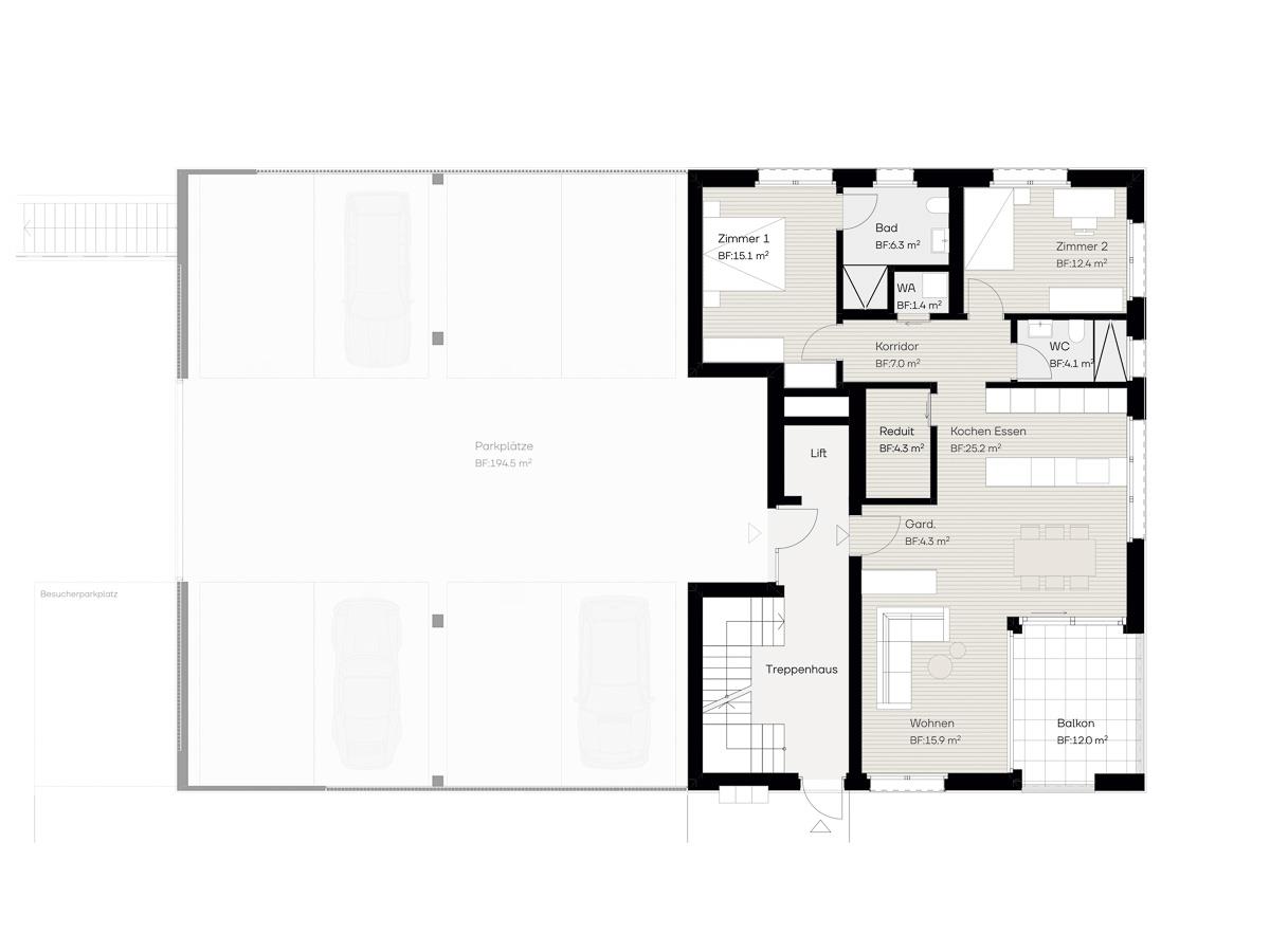 Neubauprojekt "Buchen 64"- letzte 3.5-Zi. Wohnungen - W2, 3.5-Zi. Wohnung EG