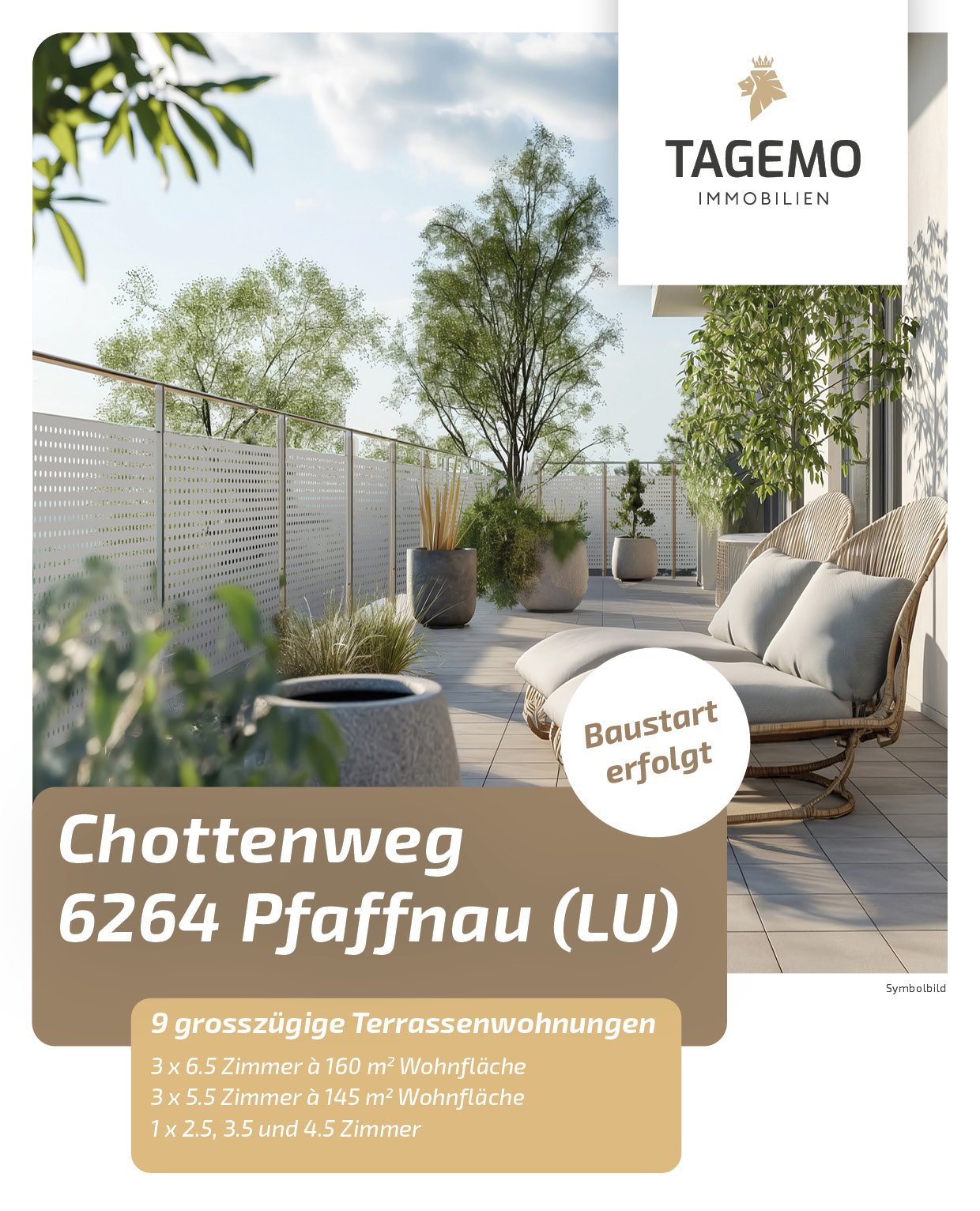 Wohnen mit aussergewöhnlicher Grosszügigkeit, weitläufige Terrasse und Blick ins Grüne -  Bild 1