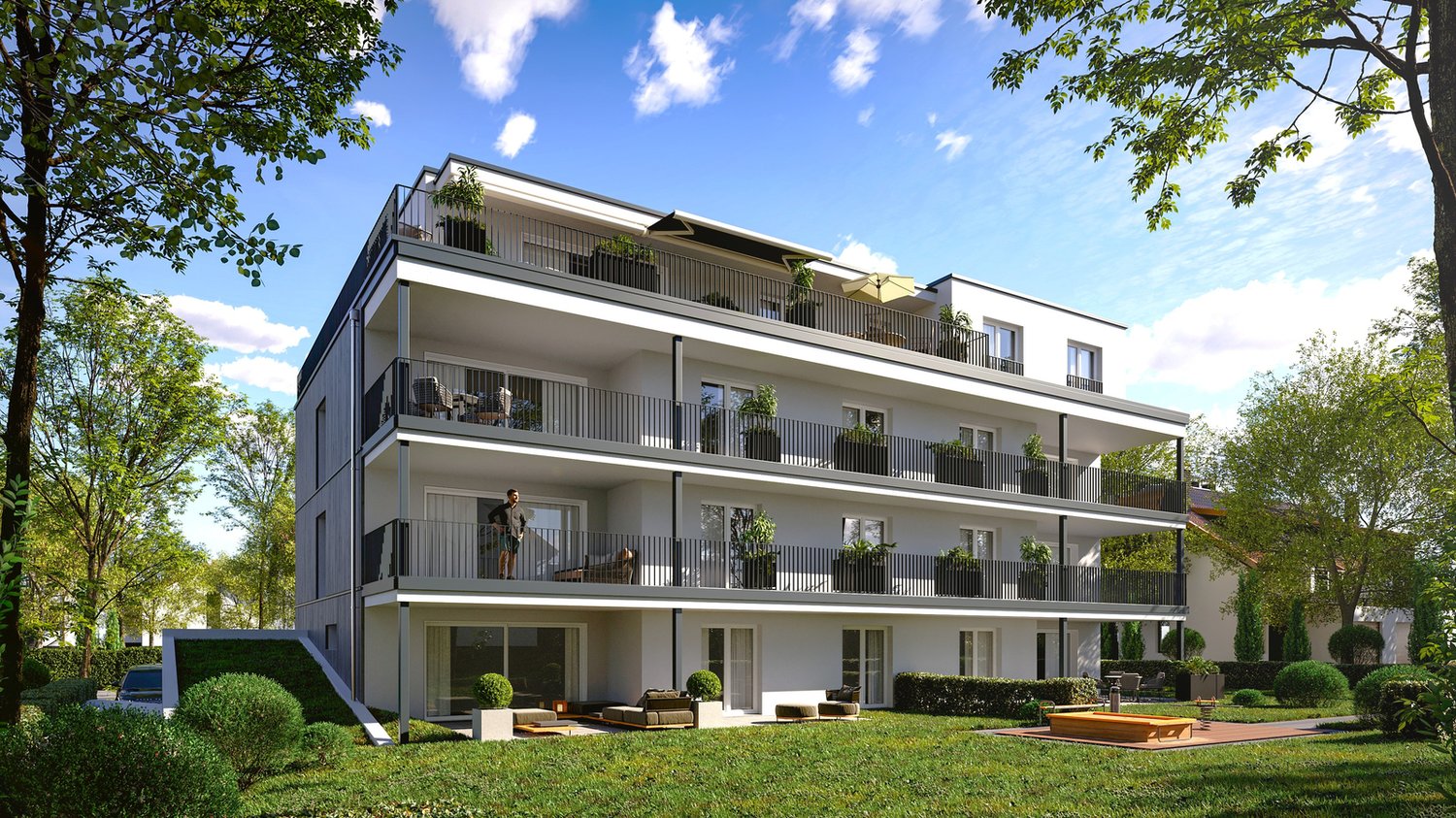 Schön gelegene 5.5-Zimmer-Attikawohnung Nähe Stadt Büli - Visualisierung Balkonseite