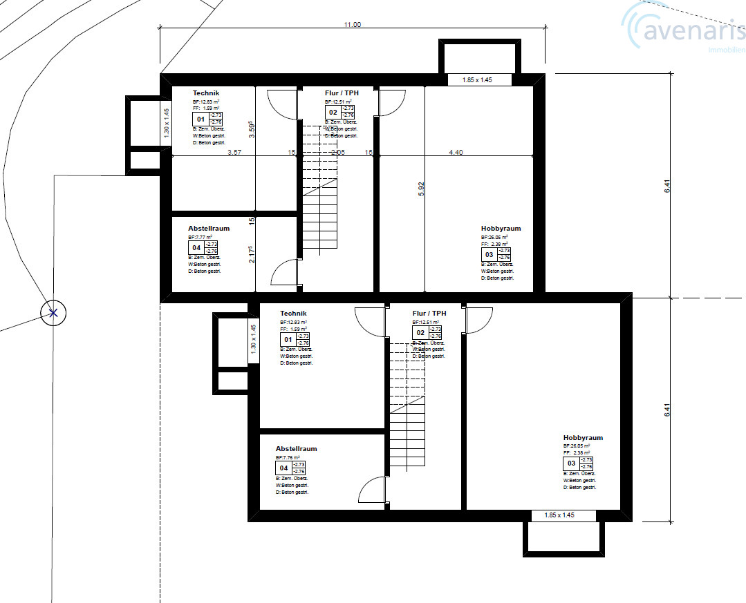 Neubau: moderne und grosszügige Doppeleinfamilienhäuser - Grundriss Untergeschoss