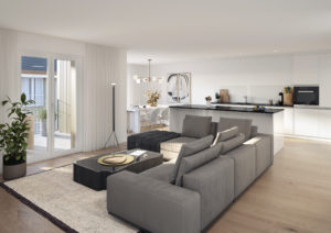 3D-Architekturrendering-Wohnzimmer-Küche-Modernes-Möbeldesign