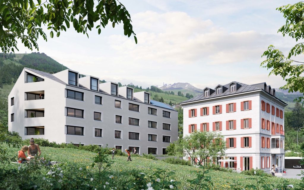 Scuol: Neubau -  22 exclusive Eigentums-Wohnungen - 1 Ansichten Haus