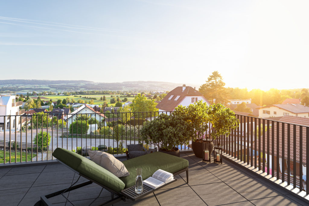 Geniessen Sie wunderschöne Sonnenuntergänge auf der Terrasse der Attikawohnung