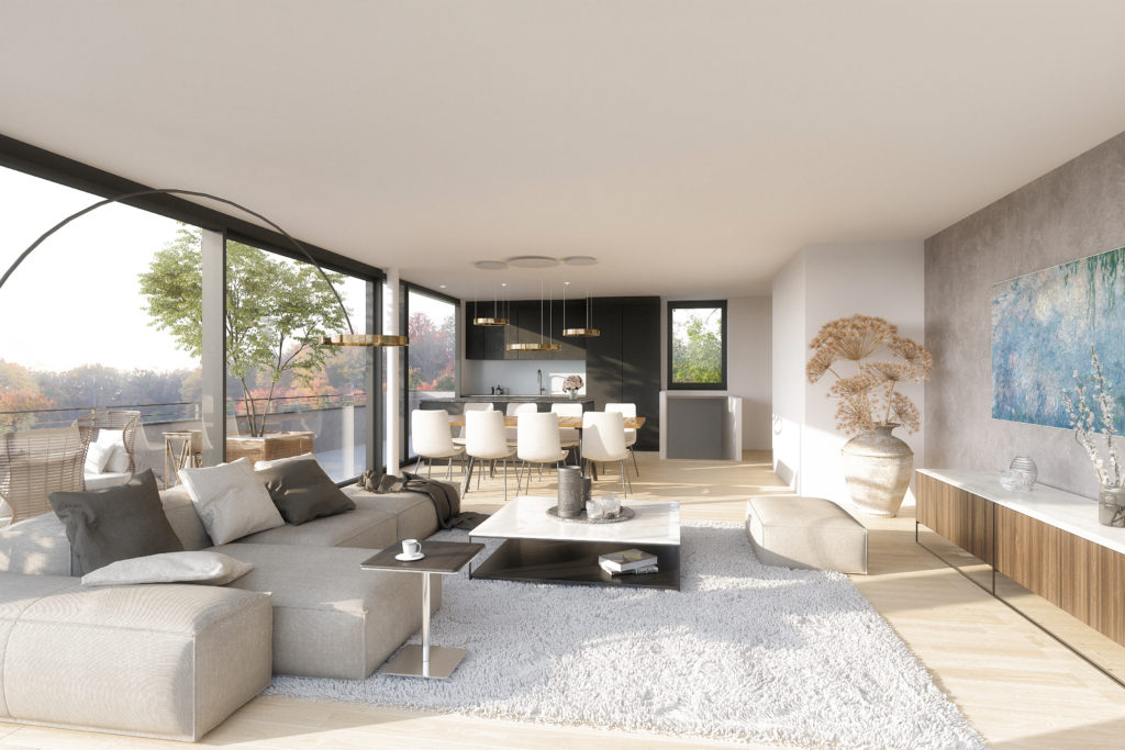 Neubauprojekt mit 5 Wohnungen - Wohnzimmer Attika-Wohnung Süd/West 