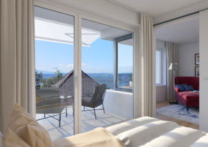 3D-Visualisierung-Schlafzimmer-mit-Balkon-Seeblick