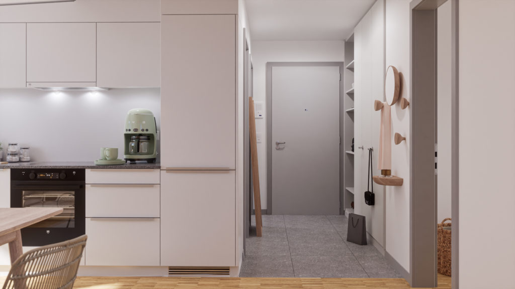 Visualisierung 2.5 Zimmer-Dachwohnung_Eingang/Korridor