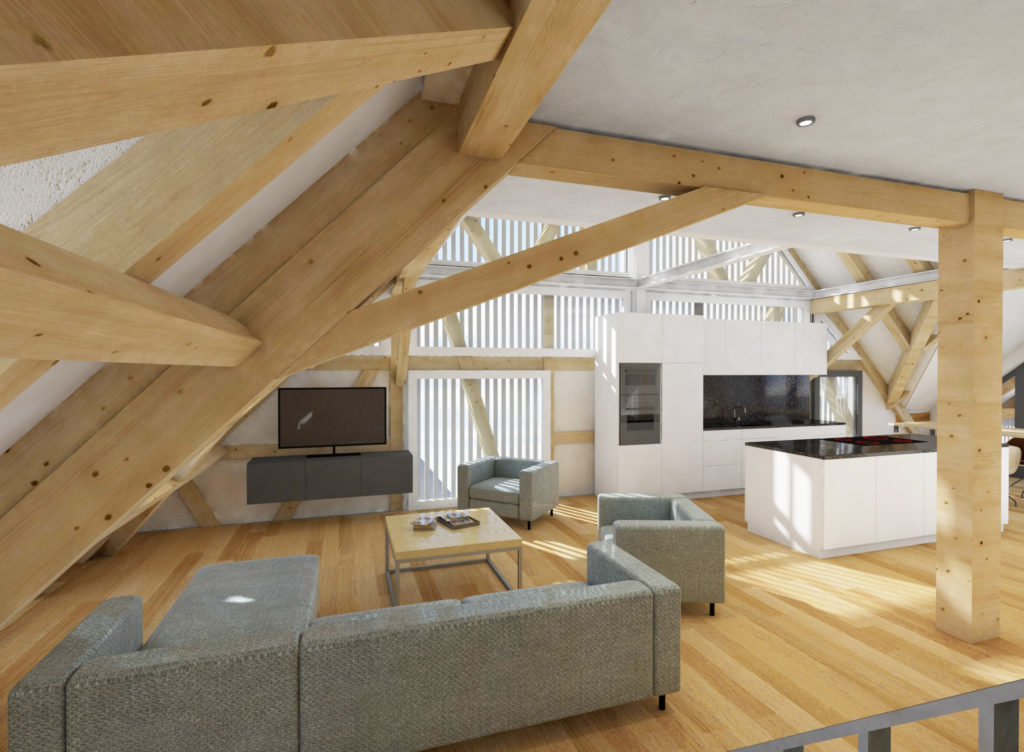 Premium Maisonette-Eigentumswohnung mit Atelier - Wohnzimmer + Küche 