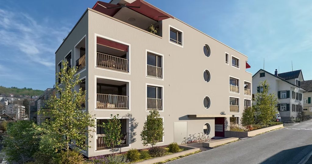 Neubau BETPUR - Affoltern am Albis - Aussenvisualisierung Beige Fassade