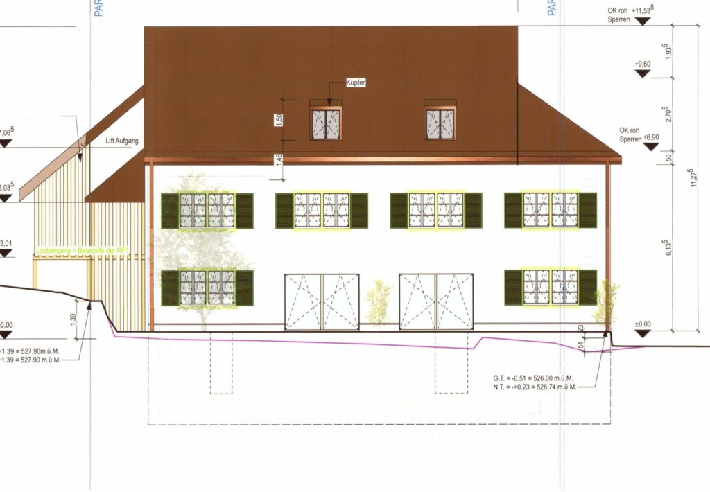 bewilligtes Bauprojekt mit Eigentumswohnungen - Seitenansicht MFH