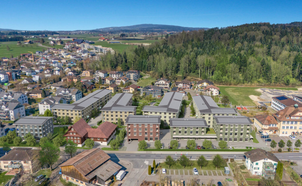 Schützenmattpark Inwil - Wohnen mit Zukunft - SMP-Aussenvisu-Vogelperspektive-1300x800