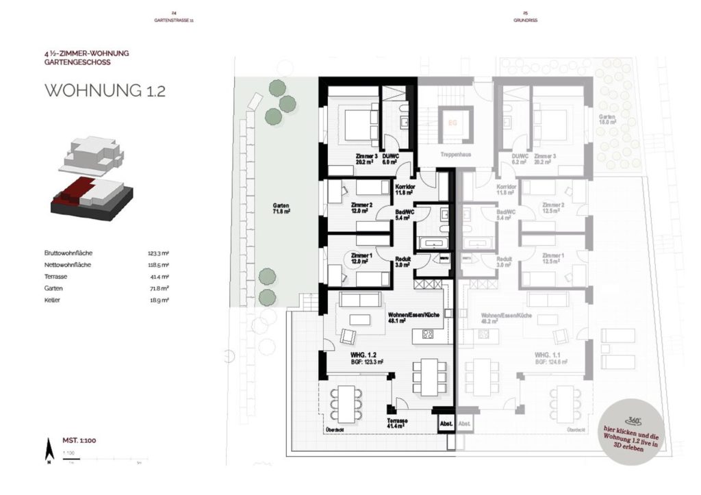 moderne 4.5 Zimmer-Gartenwohnung - 4.5